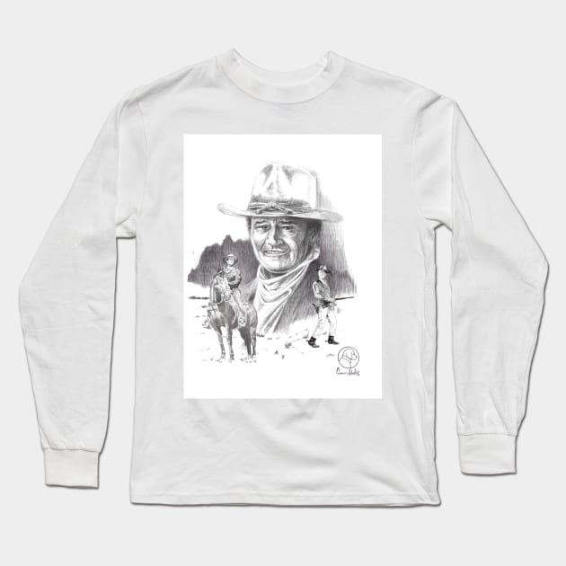 Western Icon John Wayne Long Sleeve T-Shirt by GunnerStudios